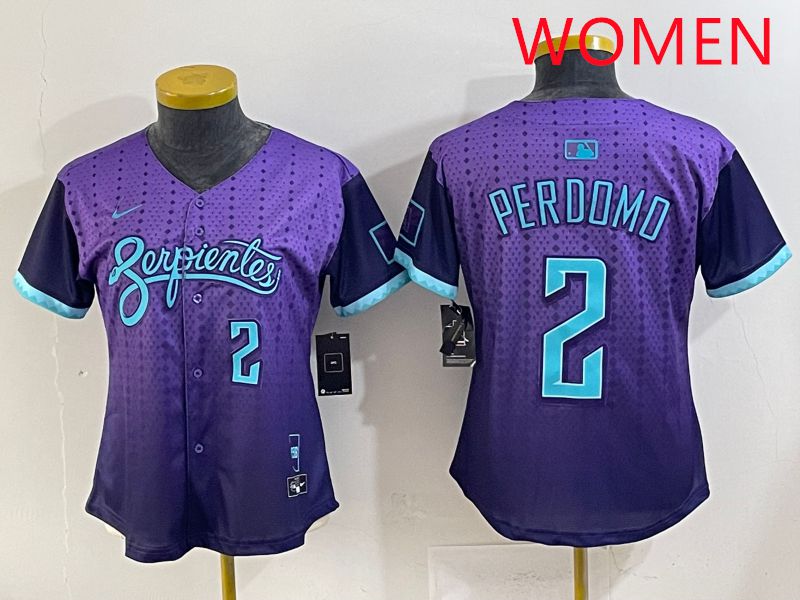 Women 2025 Arizona Diamondback 2 Perdomo Purple Joint Name Nike MLB Jersey style 6